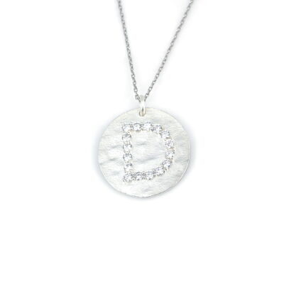 925 Ayar Gümüş Beyaz Taşlı Yuvarlak Harf Kolye - 1