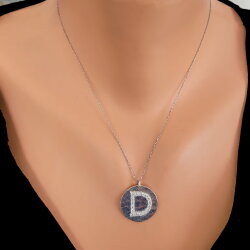 925 Ayar Gümüş Beyaz Taşlı Yuvarlak Harf Kolye - Nusrettaki