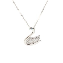 925 Ayar Gümüş Beyaz ve Turkuaz Taşlı Kuğu Kolye - 3