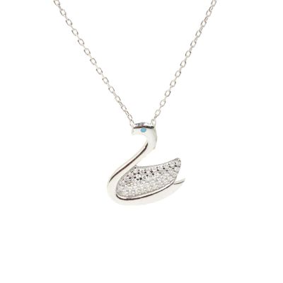 925 Ayar Gümüş Beyaz ve Turkuaz Taşlı Kuğu Kolye - 3