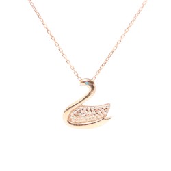 925 Ayar Gümüş Beyaz ve Turkuaz Taşlı Kuğu Kolye - 5