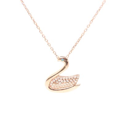 925 Ayar Gümüş Beyaz ve Turkuaz Taşlı Kuğu Kolye - 5