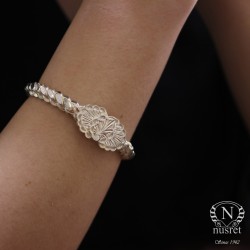 Nusrettaki - Silver Erzincan's Twisted Wire Bracelet with Leaf Top