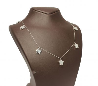 925 Ayar Gümüş 7 Sıra Yıldız Kolye, Beyaz - 1