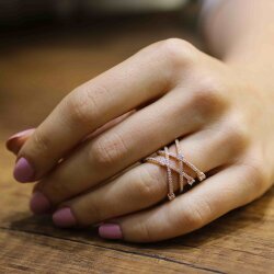 925 Ayar Gümüş Beyaz Zirkon Taşlı X Model Yüzük - Nusrettaki