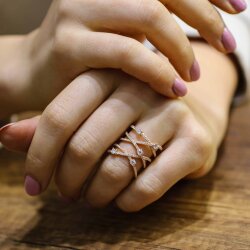 925 Ayar Gümüş Beyaz Zirkon Taşlı XX Model Tasarım Yüzük - 3