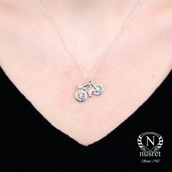 Sterling Silver Bicycle Pendant Necklace, White Gold Vermeil - Nusrettaki