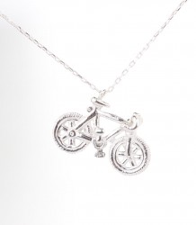 925 Ayar Gümüş Bisiklet Charm Kolye, Beyaz - 6