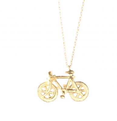 925 Ayar Gümüş Bisiklet Charm Kolye, Sarı