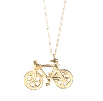 925 Ayar Gümüş Bisiklet Charm Kolye, Sarı