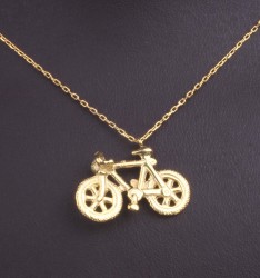 925 Ayar Gümüş Bisiklet Charm Kolye, Sarı - Thumbnail