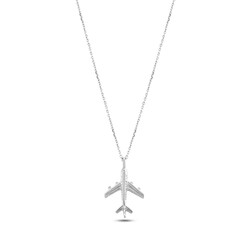 Sterling Silver Boeing Plane Necklace, White Gold Vermeil - Nusrettaki (1)