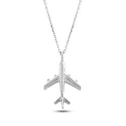 925 Ayar Gümüş Boeing Uçak Kolye, Beyaz - Thumbnail