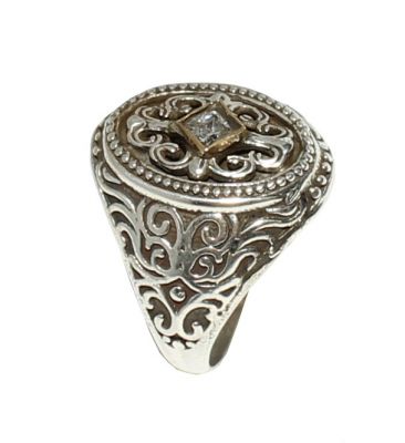 925 Ayar Gümüş Bronz Konstantinapol Tasarım Beyaz Taşlı Yüzük