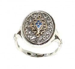 925 Ayar Gümüş Bronz Konstantinapol Tasarım Mavi Taşlı Yüzük - 3