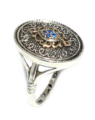 925 Ayar Gümüş Bronz Konstantinapol Tasarım Mavi Taşlı Yüzük