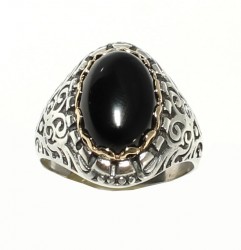 Silver & Bronze Constantinople Design Authentic Men Ring with Onyx - Nusrettaki (1)