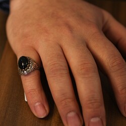 Nusrettaki - Silver & Bronze Constantinople Design Authentic Men Ring with Onyx