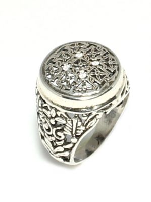 925 Ayar Gümüş Konstantinapol Tasarım Taşlı Yüzük - 1