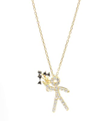 925 Sterling Silver Bouquet Holding Child Necklace - 2