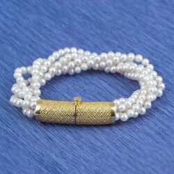 925 Ayar Gümüş Burgulu 5 Sıra İnci Taşlı Bileklik - Nusrettaki