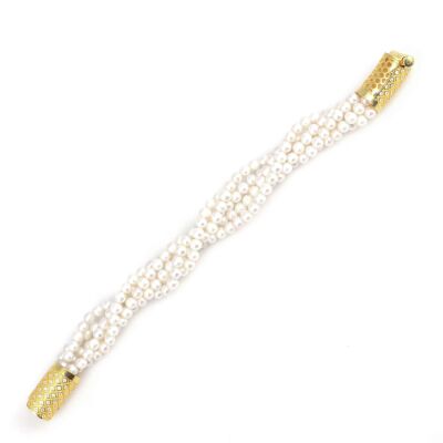 925 Ayar Gümüş Burgulu 5 Sıra İnci Taşlı Bileklik - 2