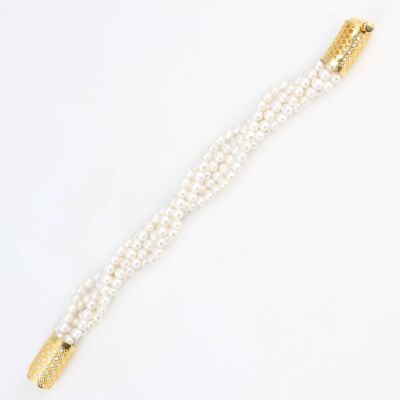 925 Ayar Gümüş Burgulu 5 Sıra İnci Taşlı Bileklik - 3