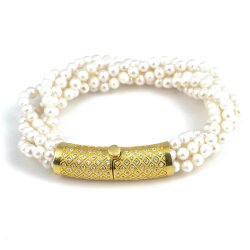 925 Ayar Gümüş Burgulu 5 Sıra İnci Taşlı Bileklik - 4