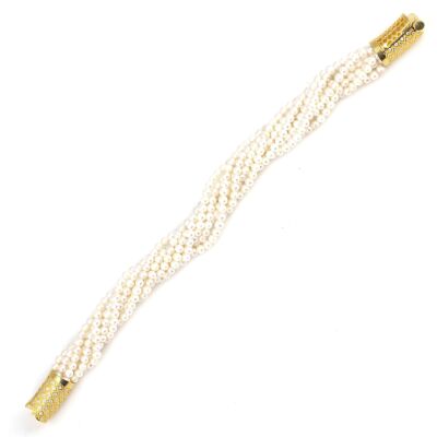 925 Ayar Gümüş Burgulu 8 Sıra İnci Taşlı Bileklik - 3