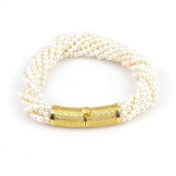 925 Ayar Gümüş Burgulu 8 Sıra İnci Taşlı Bileklik - 4