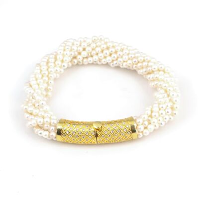 925 Ayar Gümüş Burgulu 8 Sıra İnci Taşlı Bileklik - 4