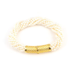 925 Ayar Gümüş Burgulu 8 Sıra İnci Taşlı Bileklik - Nusrettaki