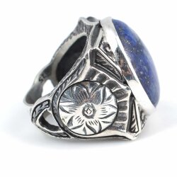 925 Ayar Gümüş Büyük Gerçek Lapis Taşlı El Kalemli Erkek Yüzüğü - Nusrettaki (1)