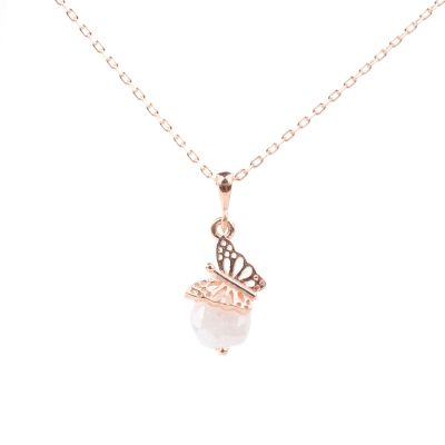 925 Sterling Silver Butterfly Necklace with Moonstone - 1