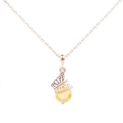 925 Ayar Gümüş Buzlu Limon Quartz Taşlı Kelebek Kolye - 3