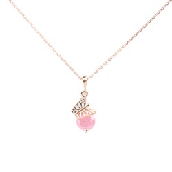 Nusrettaki - 925 Sterling Silver Butterfly Necklace with Pink Quartz