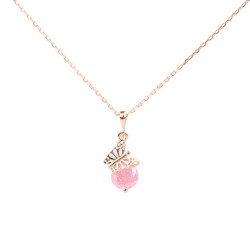 925 Ayar Gümüş Buzlu Pink Quartz Taşlı Kelebek Kolye - Nusrettaki