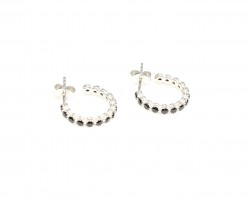 925 Silver Hoop Earrings with Black Zircons - Nusrettaki