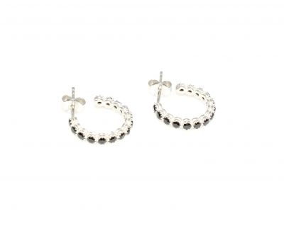925 Silver Hoop Earrings with Black Zircons - 1