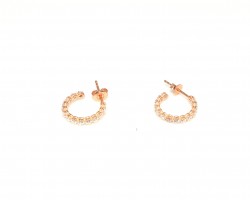 925 Rose Silver Hoop Earrings with White Zircons - Nusrettaki