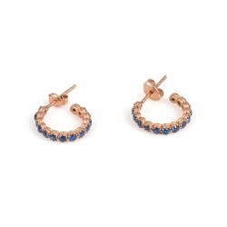 925 Rose Silver Hoop Earrings with Blue Zircons - Nusrettaki (1)