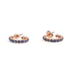 925 Rose Silver Hoop Earrings with Blue Zircons - Nusrettaki