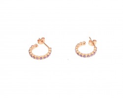 925 Rose Silver Hoop Earrings with Lilac Zircons - Nusrettaki