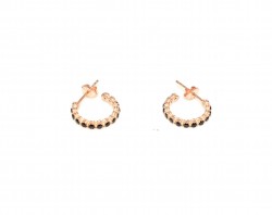 925 Rose Silver Hoop Earrings with Red Zircons - Nusrettaki