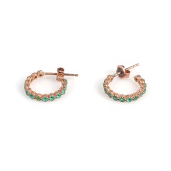 925 Rose Silver Hoop Earrings with Green Zircons - Nusrettaki (1)