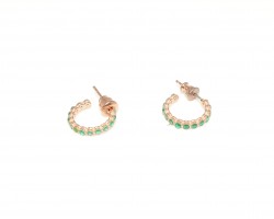925 Rose Silver Hoop Earrings with Green Zircons - 3