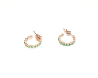 925 Rose Silver Hoop Earrings with Green Zircons - 3
