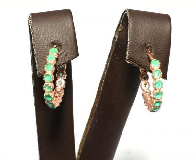925 Rose Silver Hoop Earrings with Green Zircons - 4