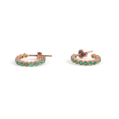 925 Rose Silver Hoop Earrings with Green Zircons - 1