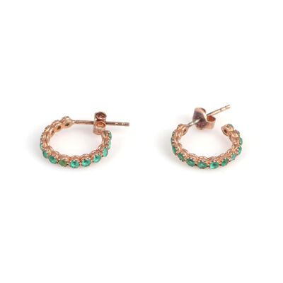 925 Rose Silver Hoop Earrings with Green Zircons - 2